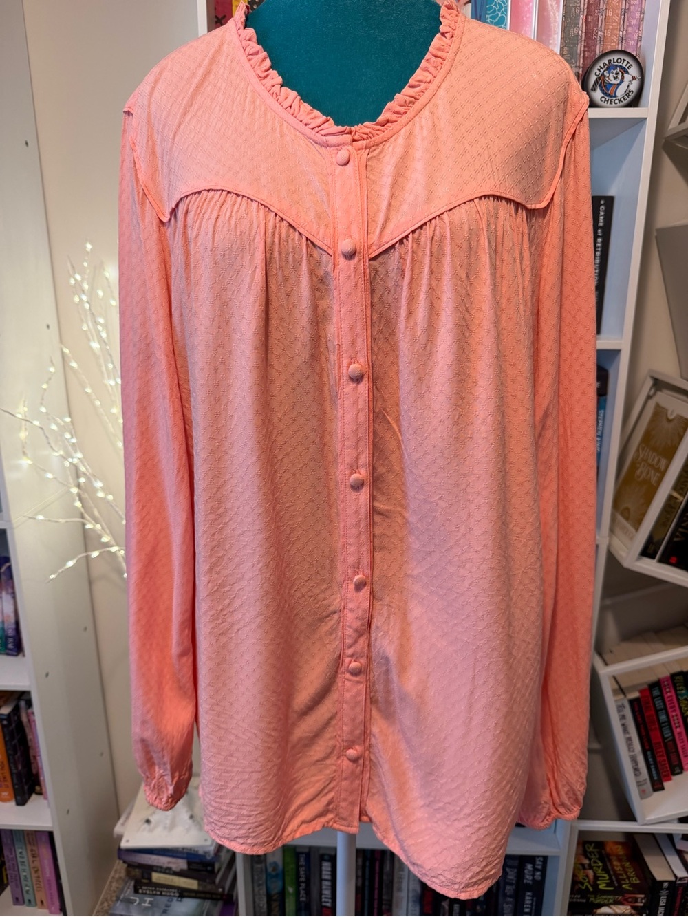 Lauren Conrad Women’s Peach Pink Button-Front Long Sleeve Top
